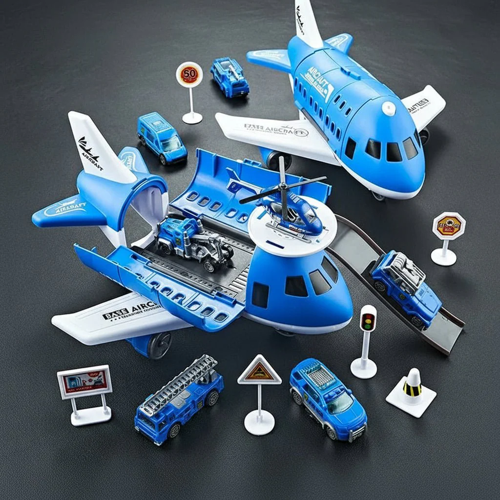 AEROTOWN – Inertial Airplane & Vehicle Playset with Helicopter and Road Signs for Children - Image 11