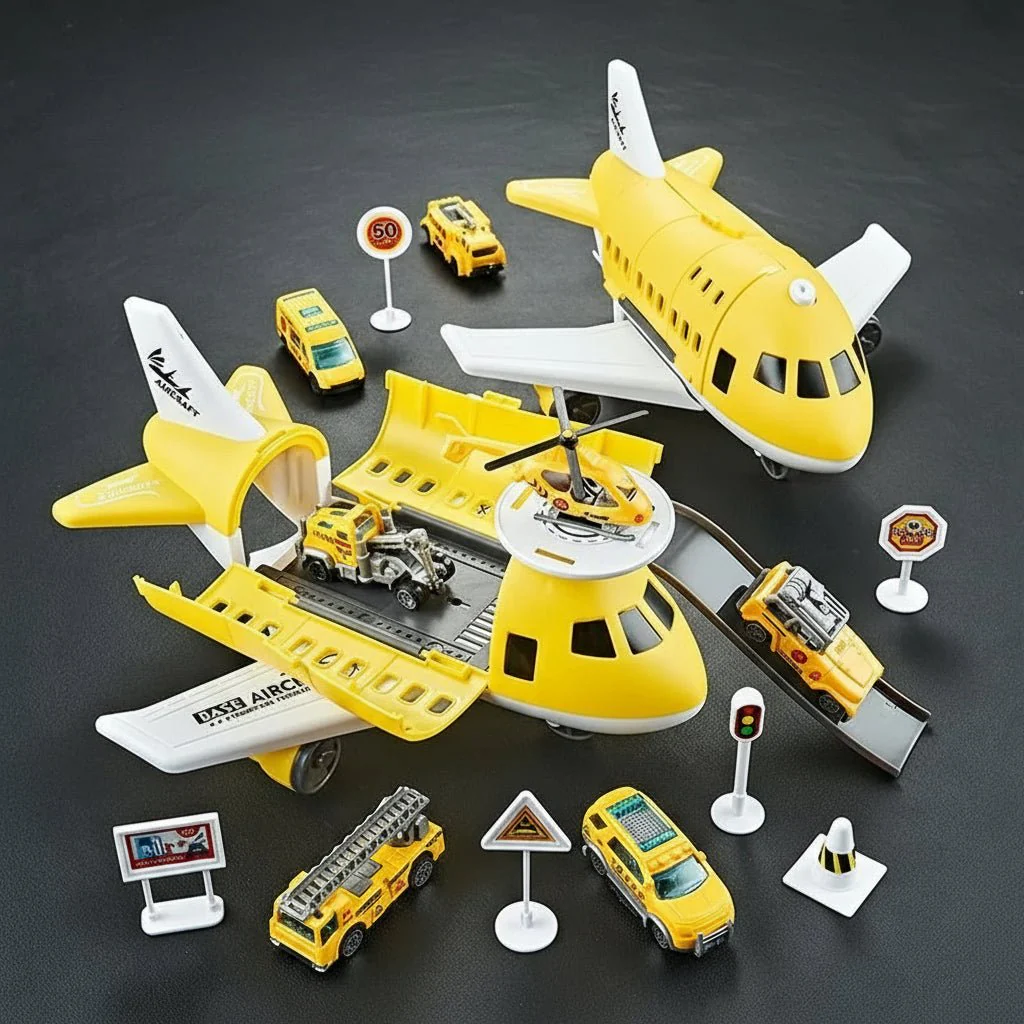 AEROTOWN – Inertial Airplane & Vehicle Playset with Helicopter and Road Signs for Children - Image 12