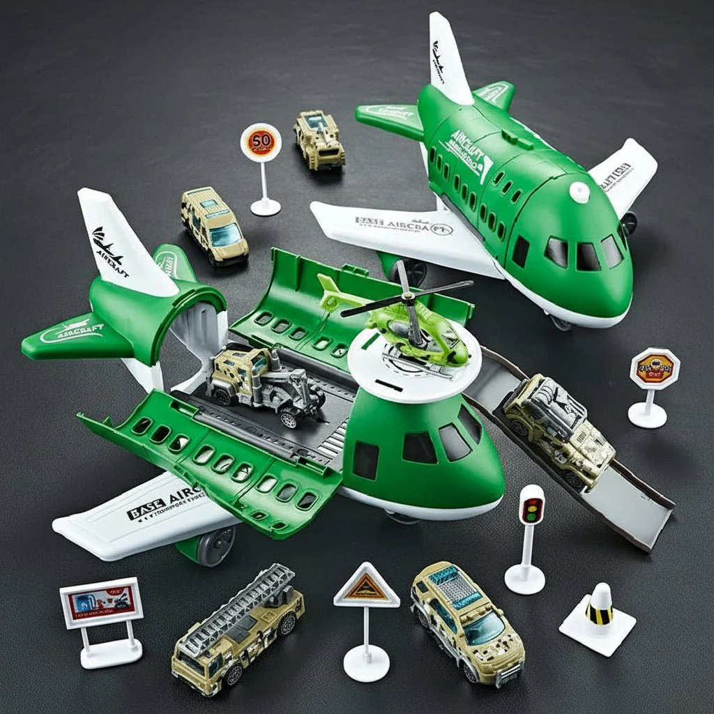 AEROTOWN – Inertial Airplane & Vehicle Playset with Helicopter and Road Signs for Children - Image 13