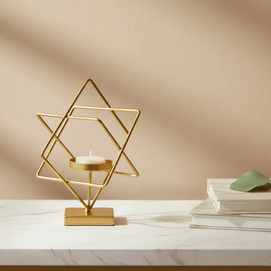 Aurelios Golden Candle Holder | Elegant Metal Candle Stand for Living and Dining Table Decoration - Image 2