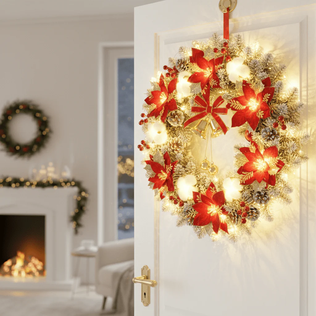 BELLORA – Classic LED Christmas Wreath with Bells and Golden Shine