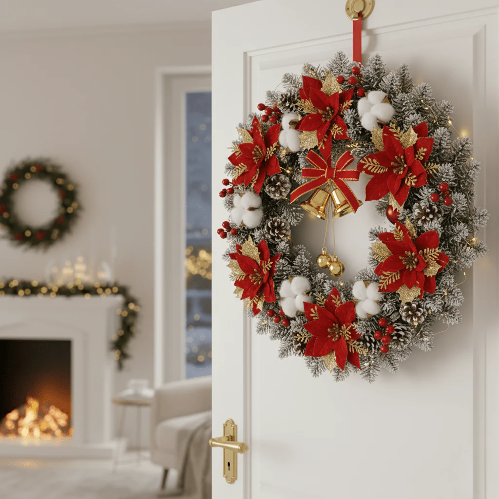 BELLORA – Classic LED Christmas Wreath with Bells and Golden Shine - Image 2