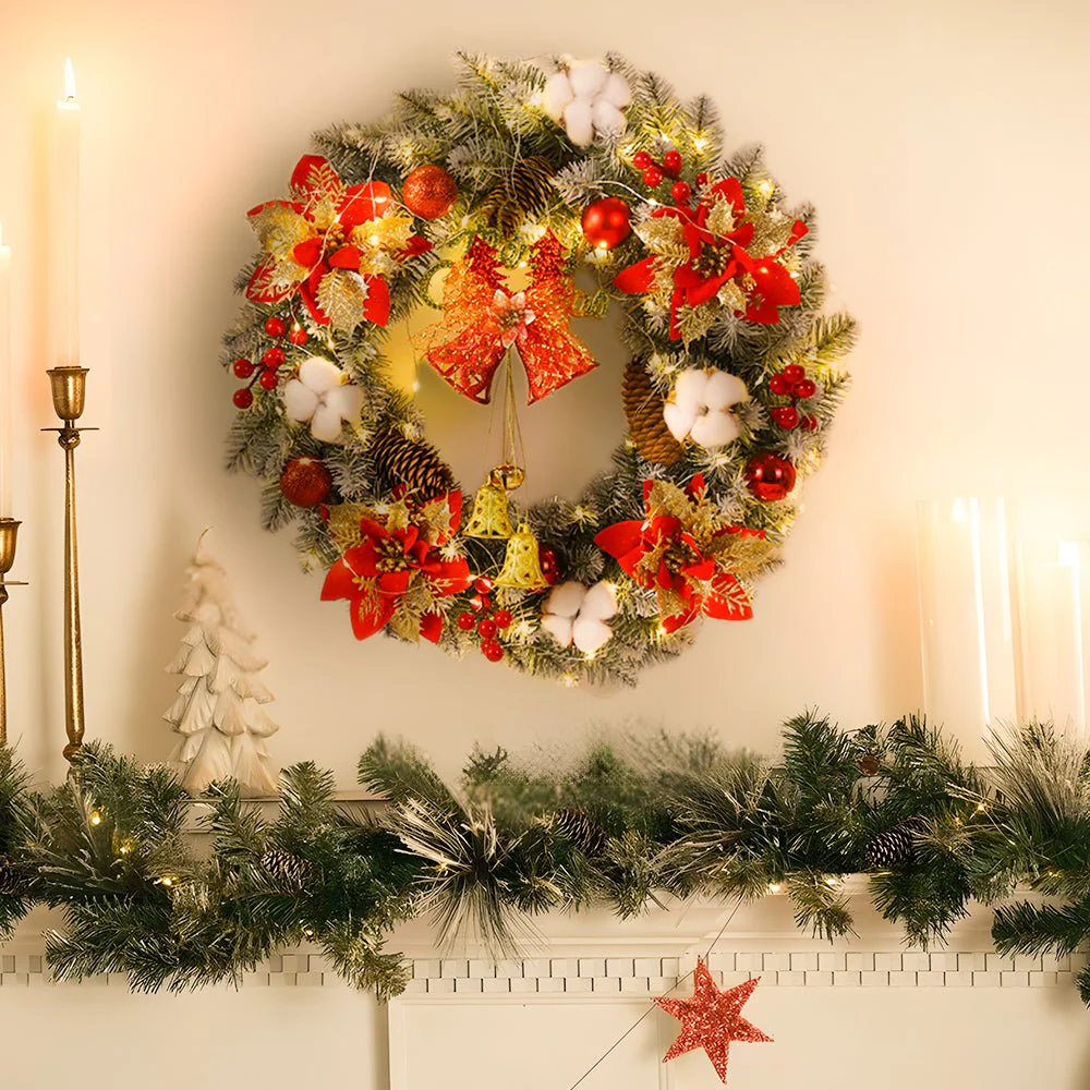BELLORA – Classic LED Christmas Wreath with Bells and Golden Shine - Image 4