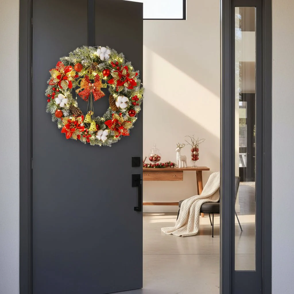 BELLORA – Classic LED Christmas Wreath with Bells and Golden Shine - Image 7
