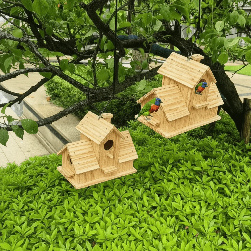 BIRDWALDEN – Rustic birdhouse made of solid wood with multi-chamber nesting box for garden birds - Image 3