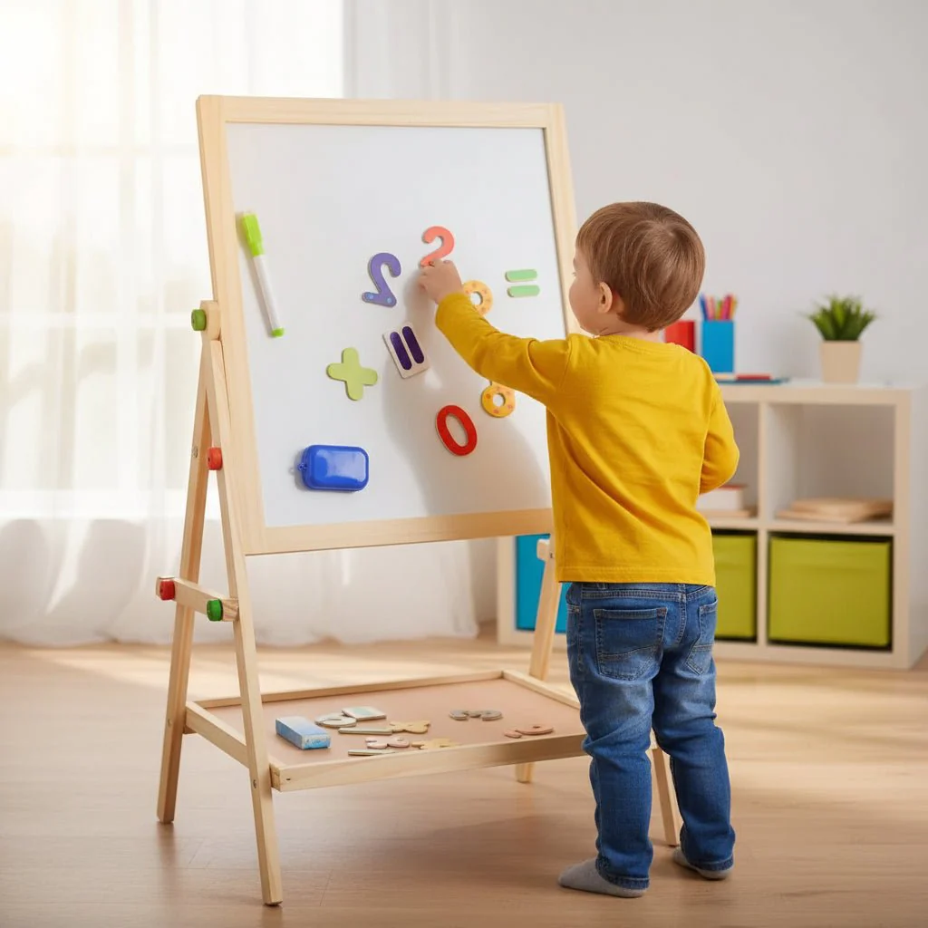 BoardPro - Magnetic whiteboard & chalkboard for children with adjustable wooden frame - Image 2