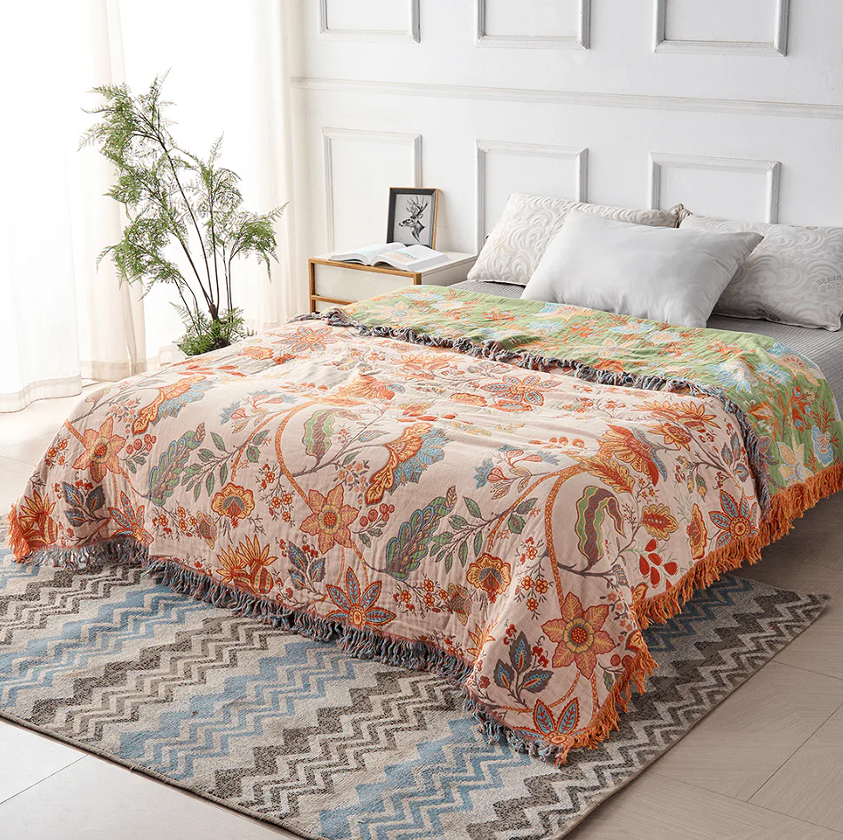 Boho-Chic – Cotton Throw Blanket with Floral Pattern - Image 3