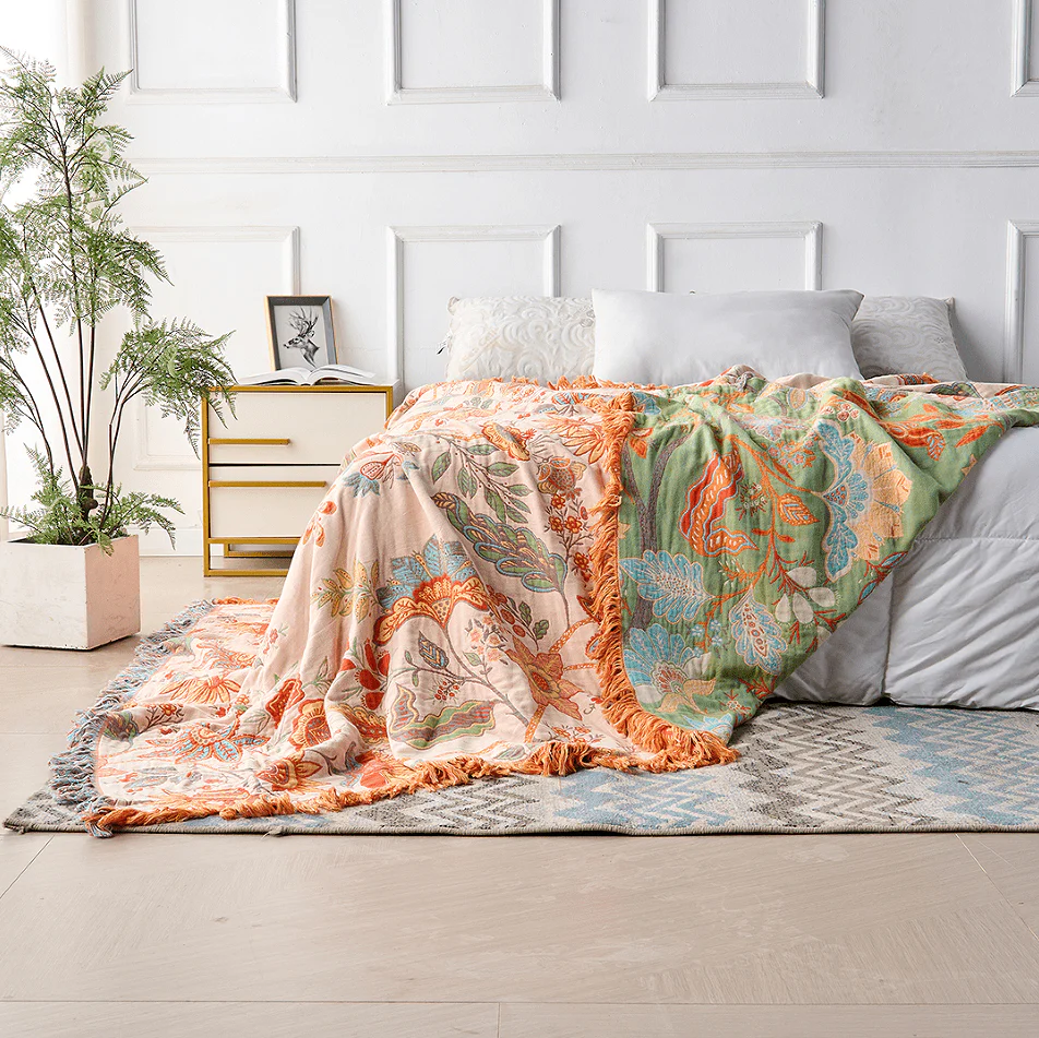 Boho-Chic – Cotton Throw Blanket with Floral Pattern - Image 4