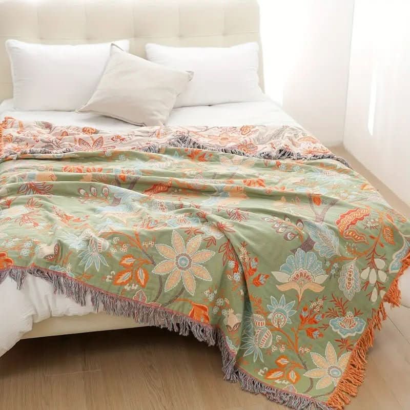 Boho-Chic – Cotton Throw Blanket with Floral Pattern - Image 8