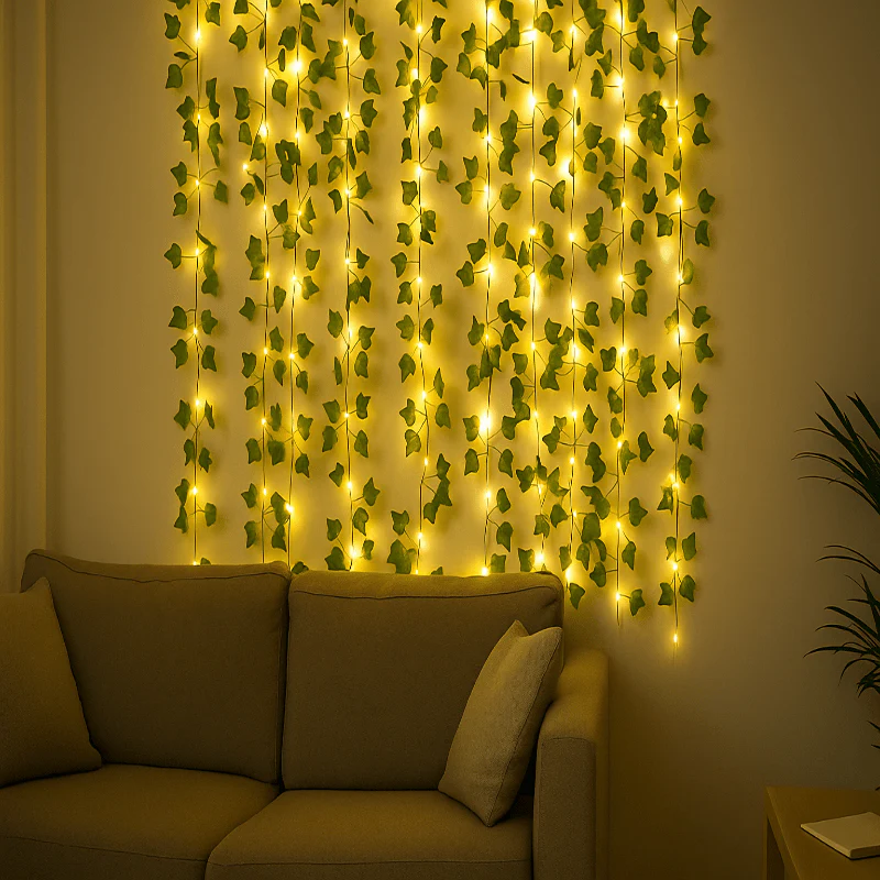 BOTALUX – Elegant green LED leaf-shaped string lights (battery operated) - Image 3