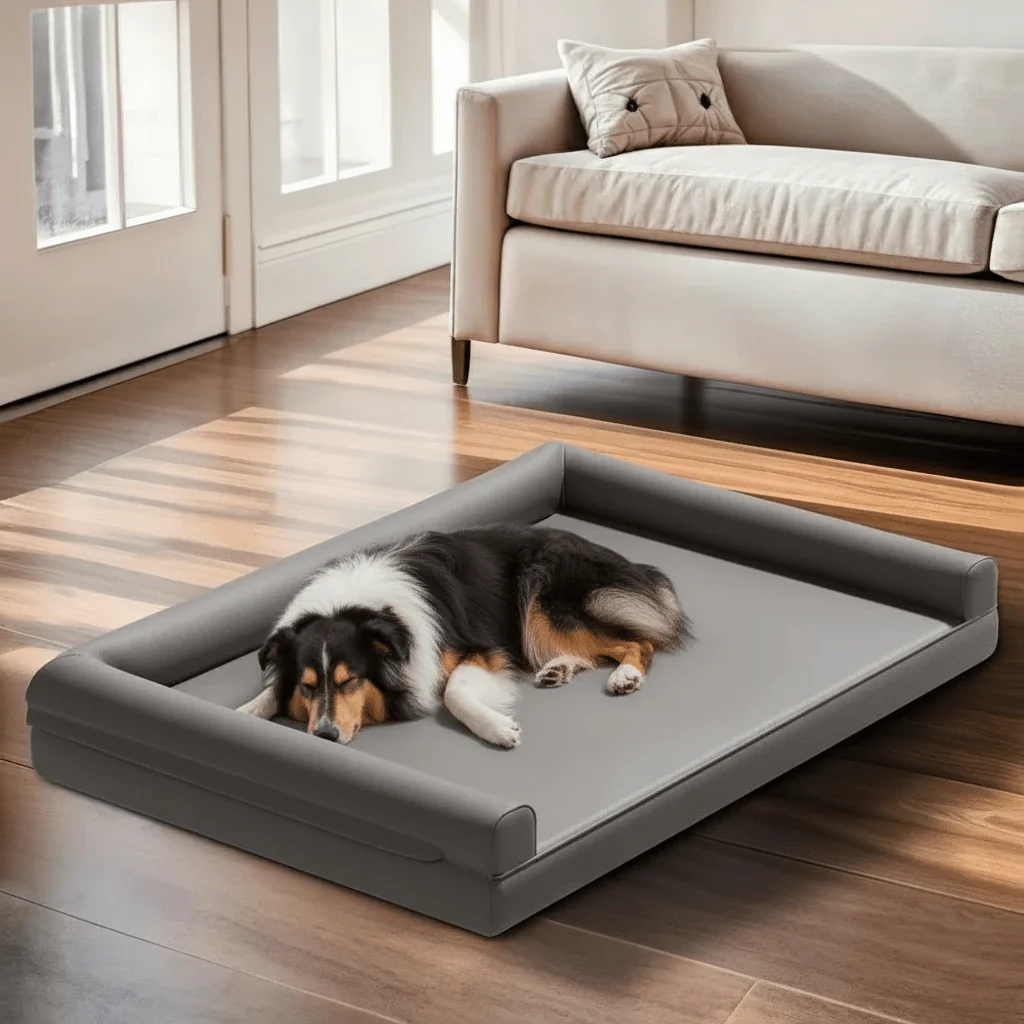 CALMDEN – Orthopedic dog sofa made of microfiber leather with waterproof bolster design