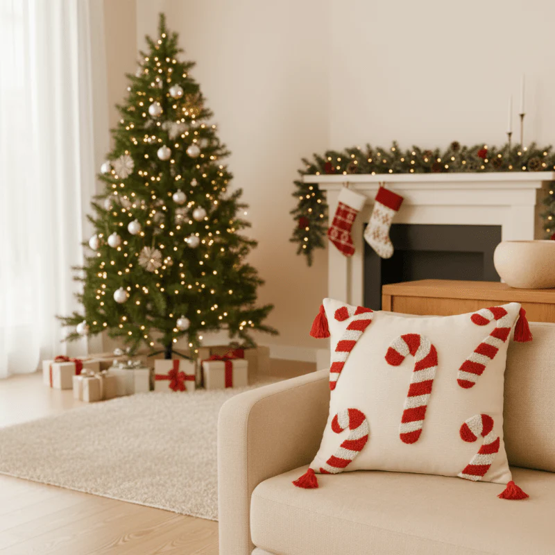 CANDICASE – Festive Christmas pillow cover with candy cane motif and soft polyester fabric - Image 2