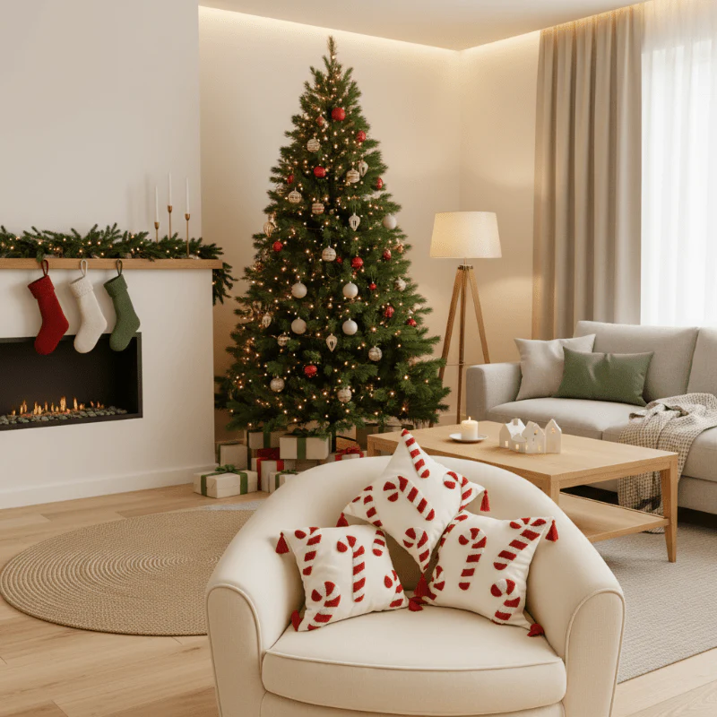 CANDICASE – Festive Christmas pillow cover with candy cane motif and soft polyester fabric - Image 3