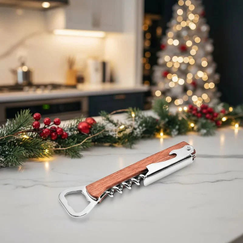 CASKWOOD – Personalized 3-in-1 Bottle Opener made of Wood & Stainless Steel for Wine & Beer