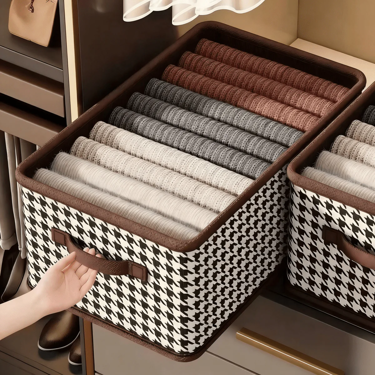 CHECKSTOW – Storage box with houndstooth pattern for stylish order in the home - Image 2