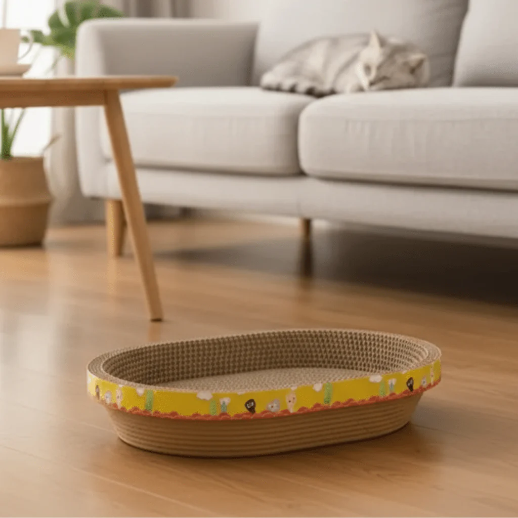 CLAWCRADLE – Multifunctional oval scratching board & lounging corrugated cardboard bed