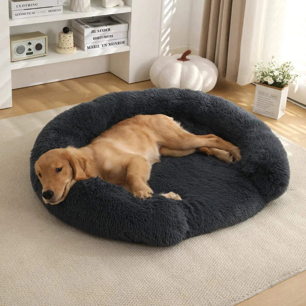 COMFIPET – Semi-open round dog bed with ultra-soft plush comfort - Image 5