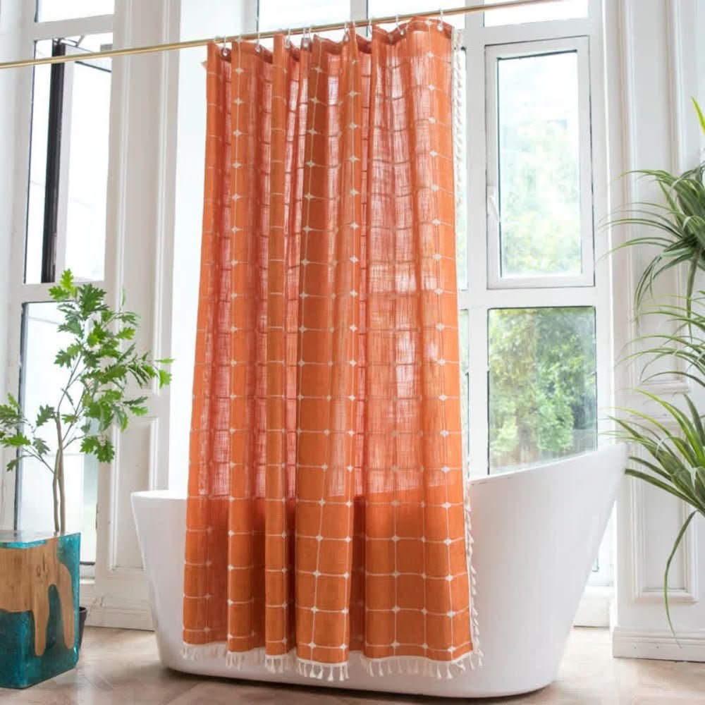 COTTONHAVEN Shower Curtain - Soft cotton shower curtain with fringes for cosy bathrooms - Image 3
