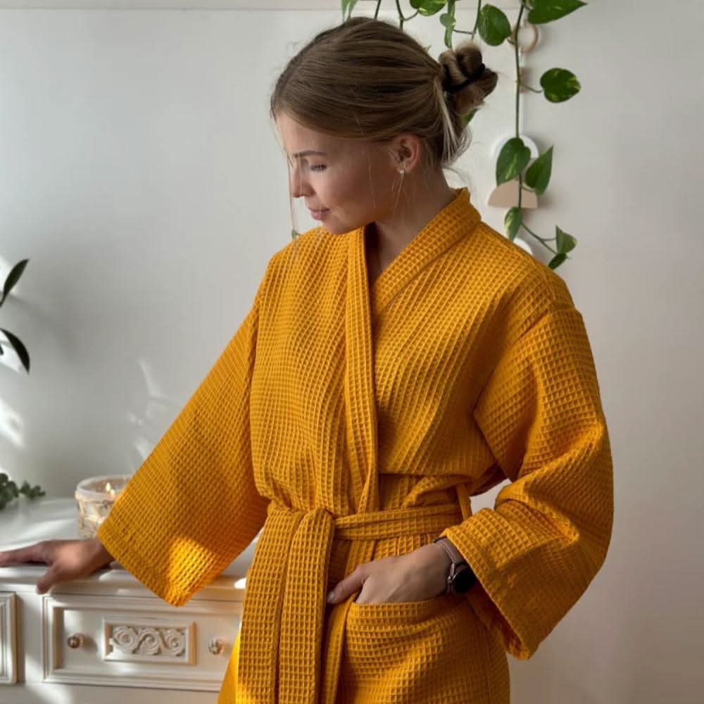 CottonLuxe – Waffle V-Neck Bathrobe made of 100% Cotton - Image 2
