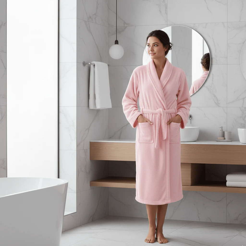 COZYCORAL – Light winter bathrobe made of coral fleece with belt & side pockets - Image 4