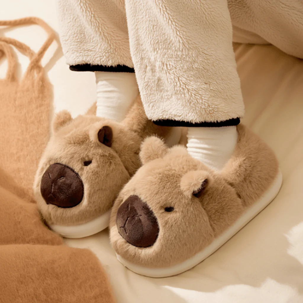 CUDDLEBARA – Capybara Plush Indoor Slippers with Cozy Fit and Non-Slip Sole
