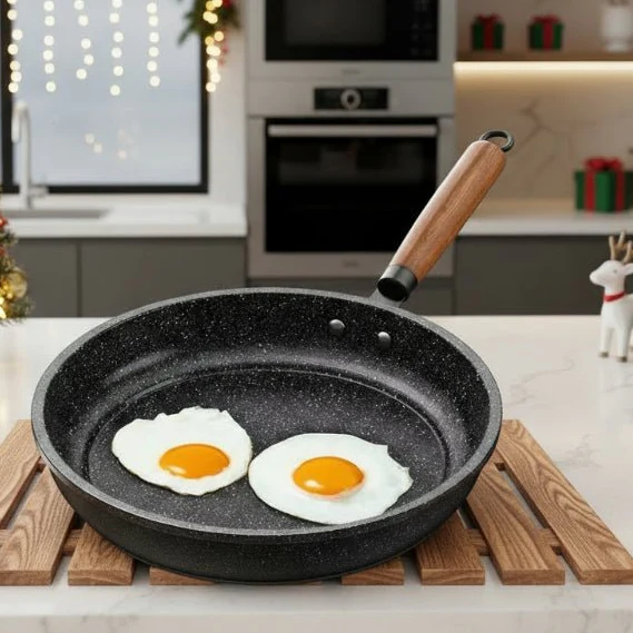 CUISTONE – 30 cm Maifan Stone Non-Stick Pan with Lid for Gas & Induction Stoves