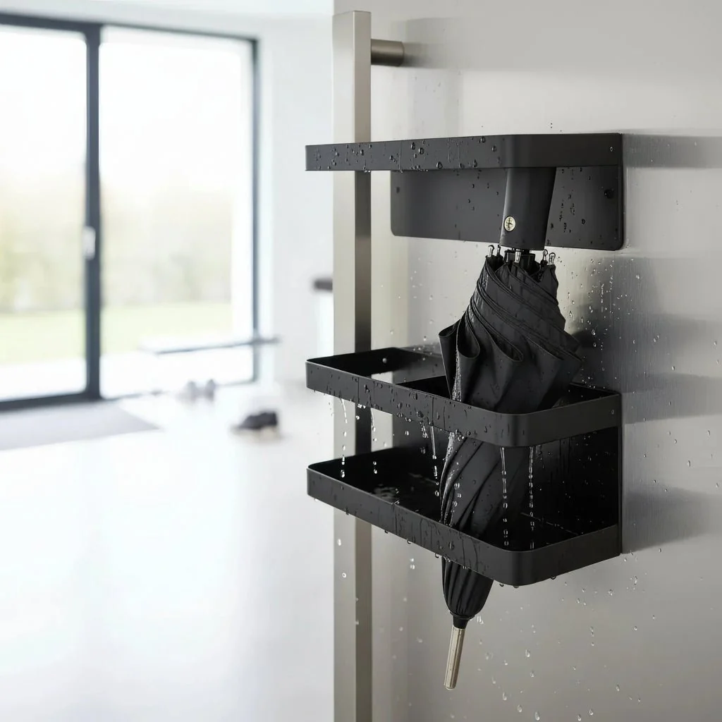 DECORA – Adjustable Umbrella Stand with Drip Tray and Decorative Iron Finish - Image 4