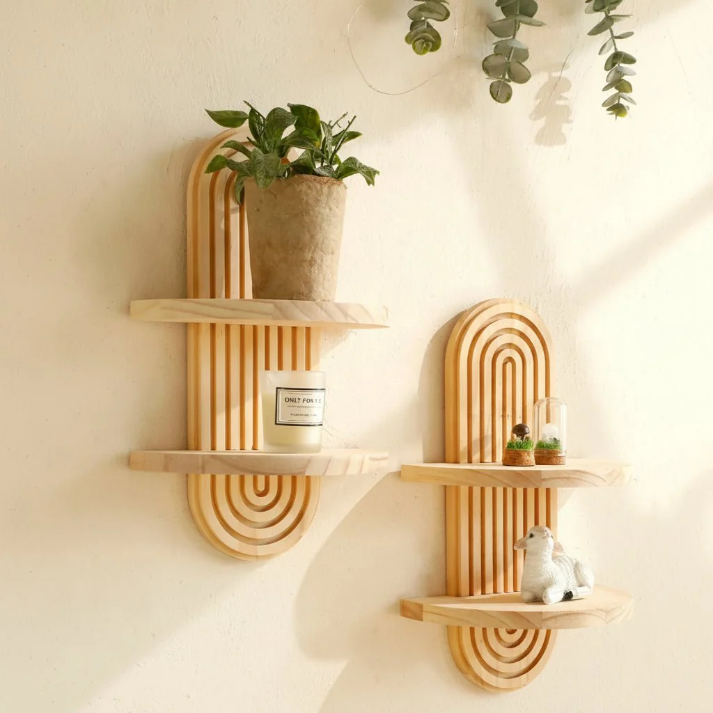 DECOWOOD – Geometric Floating Wood Shelves in Boho Style as Wall Storage - Image 2