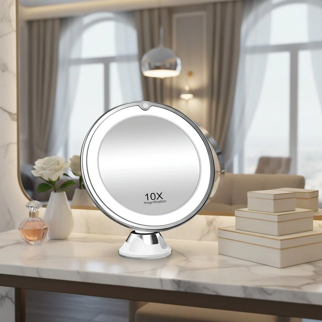 DETAIL VIEW – 10x LED Makeup Mirror for Precise Beauty - Image 2