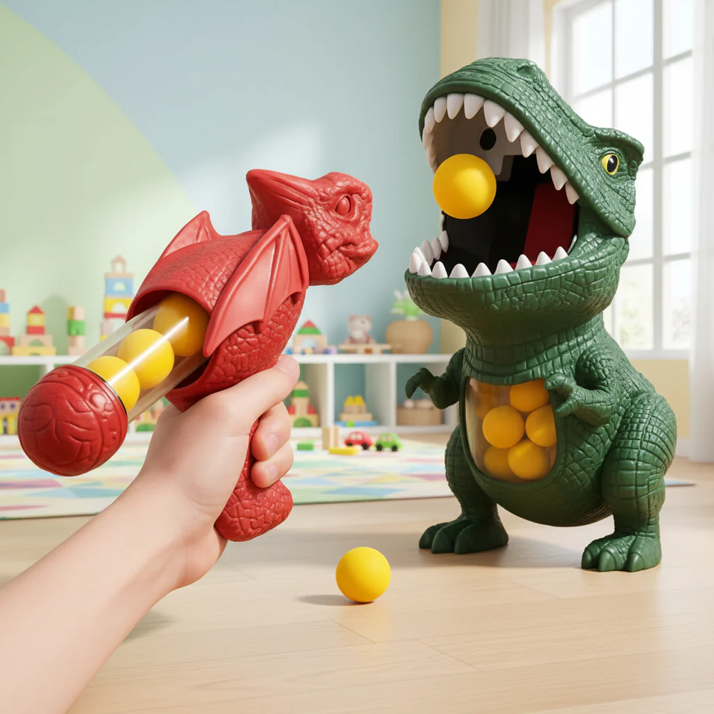 DINOPOP BLASTER – Dinosaur shooting game for children with soft foam balls & target board