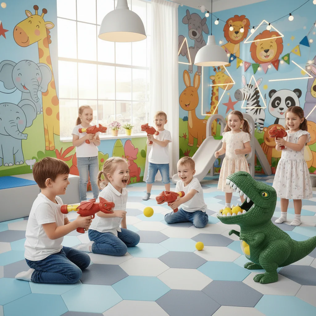 DINOPOP BLASTER – Dinosaur shooting game for children with soft foam balls & target board - Image 2