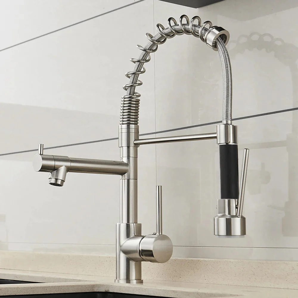 DUALFLOW Kitchen Tap - Modern kitchen tap with double spout & elegant black and gold finish - Image 19