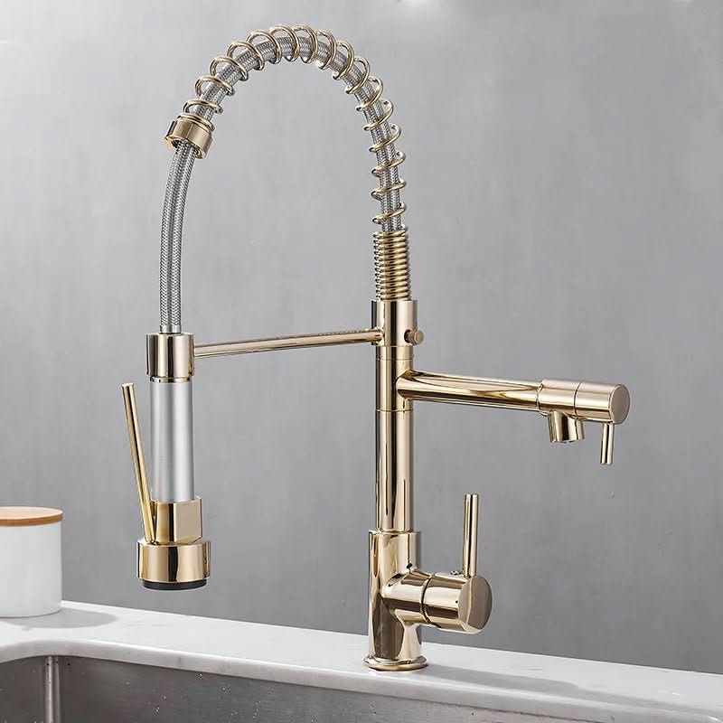 DUALFLOW Kitchen Tap - Modern kitchen tap with double spout & elegant black and gold finish - Image 5