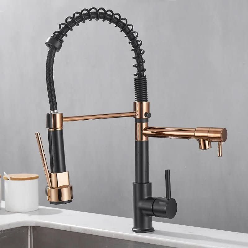 DUALFLOW Kitchen Tap - Modern kitchen tap with double spout & elegant black and gold finish - Image 6