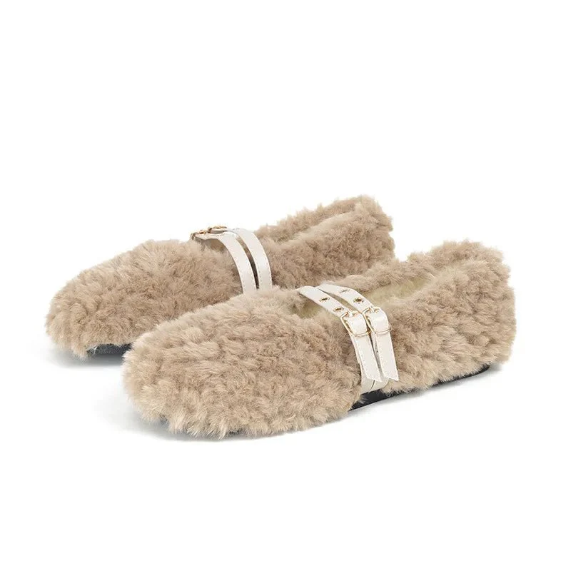 EASYGLAM – Elegant Women's Wool-Fur Slip-On Loafer with Double Studs - Image 6