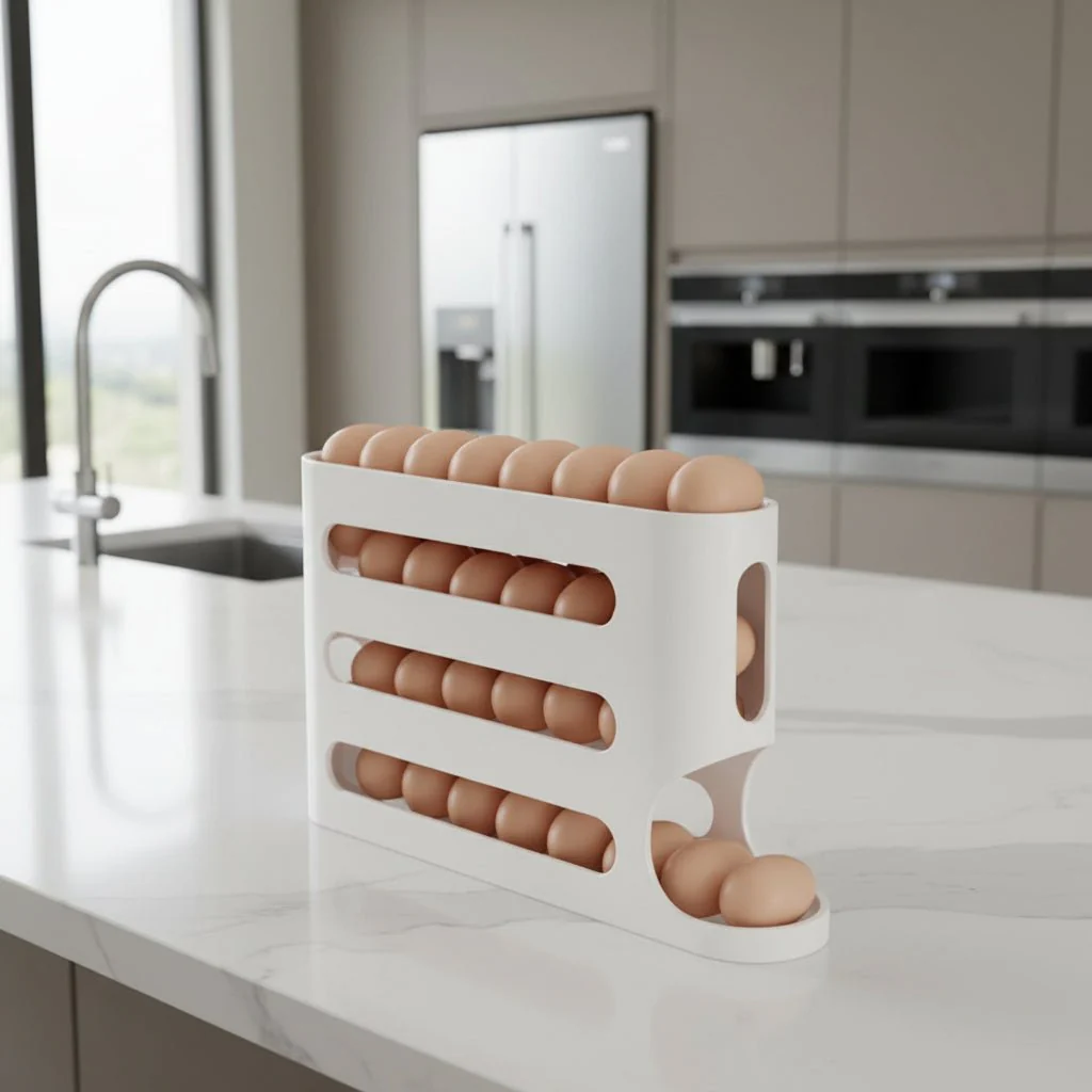 EGGSTAGE – 4-layer automatic egg dispenser for refrigerator organization