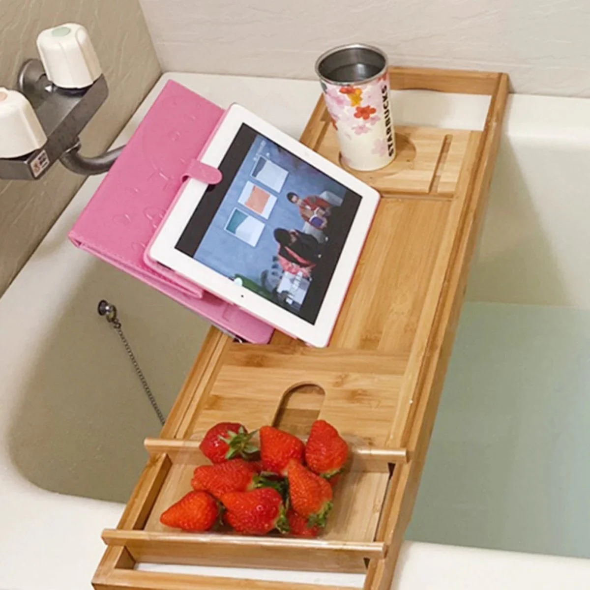 ÉLAMBRA – Elegant Bamboo Bath Tray with Adjustable Shelf and Relaxation Features - Image 2