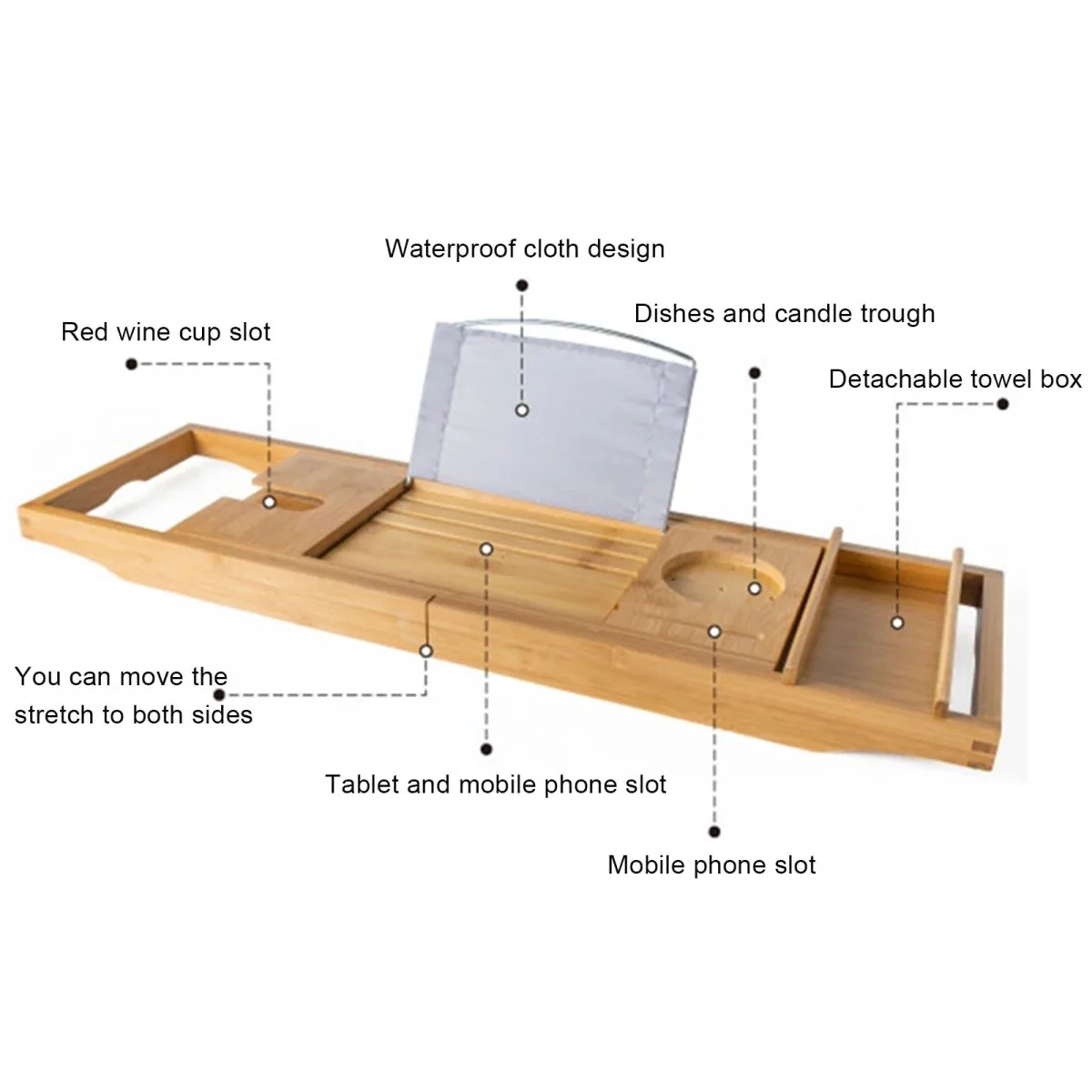 ÉLAMBRA – Elegant Bamboo Bath Tray with Adjustable Shelf and Relaxation Features - Image 7