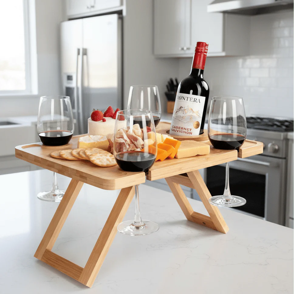 ELEGANZA – Elegant Foldable Wine Picnic Table with Glass Holders for Portable Outdoor Dining