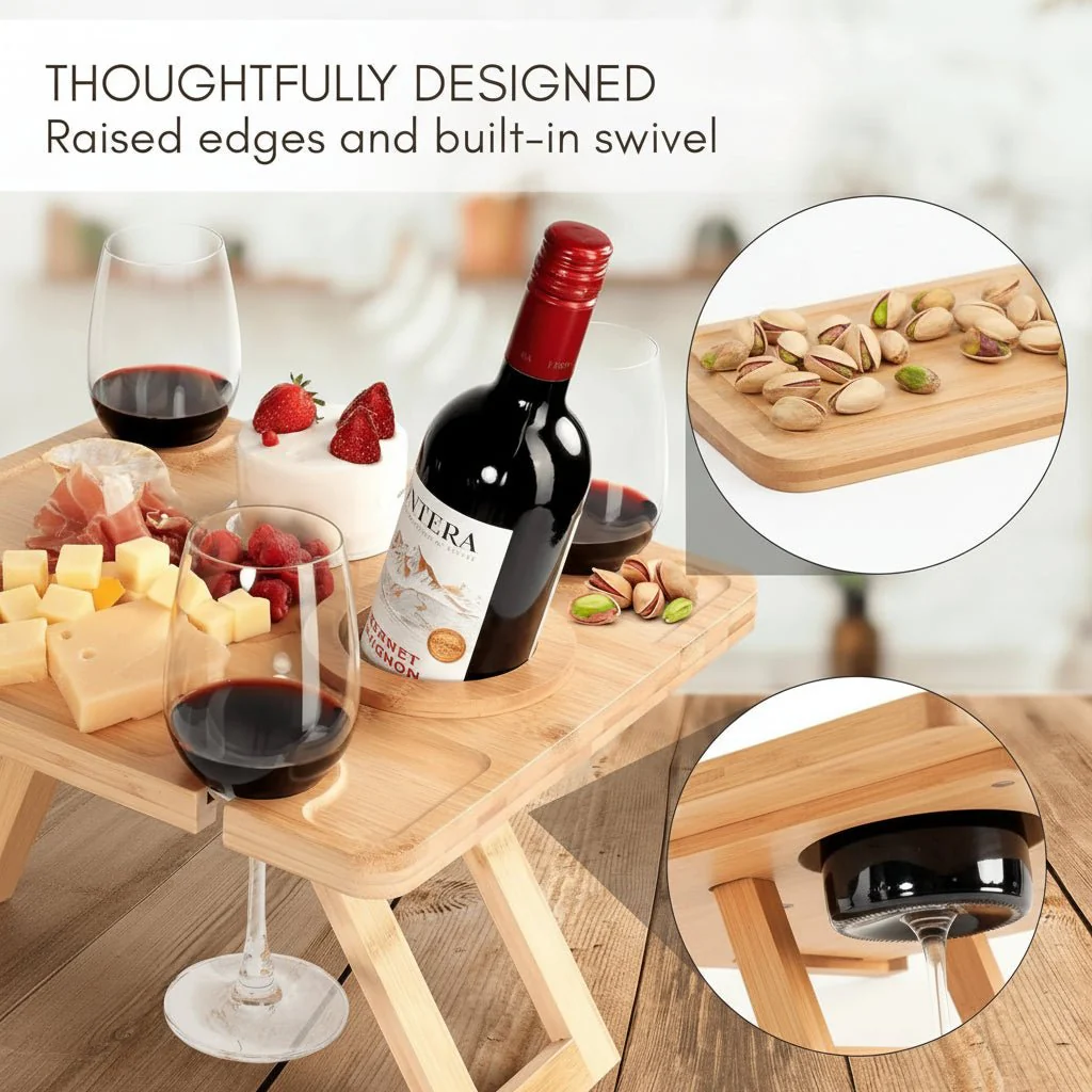 ELEGANZA – Elegant Foldable Wine Picnic Table with Glass Holders for Portable Outdoor Dining - Image 5