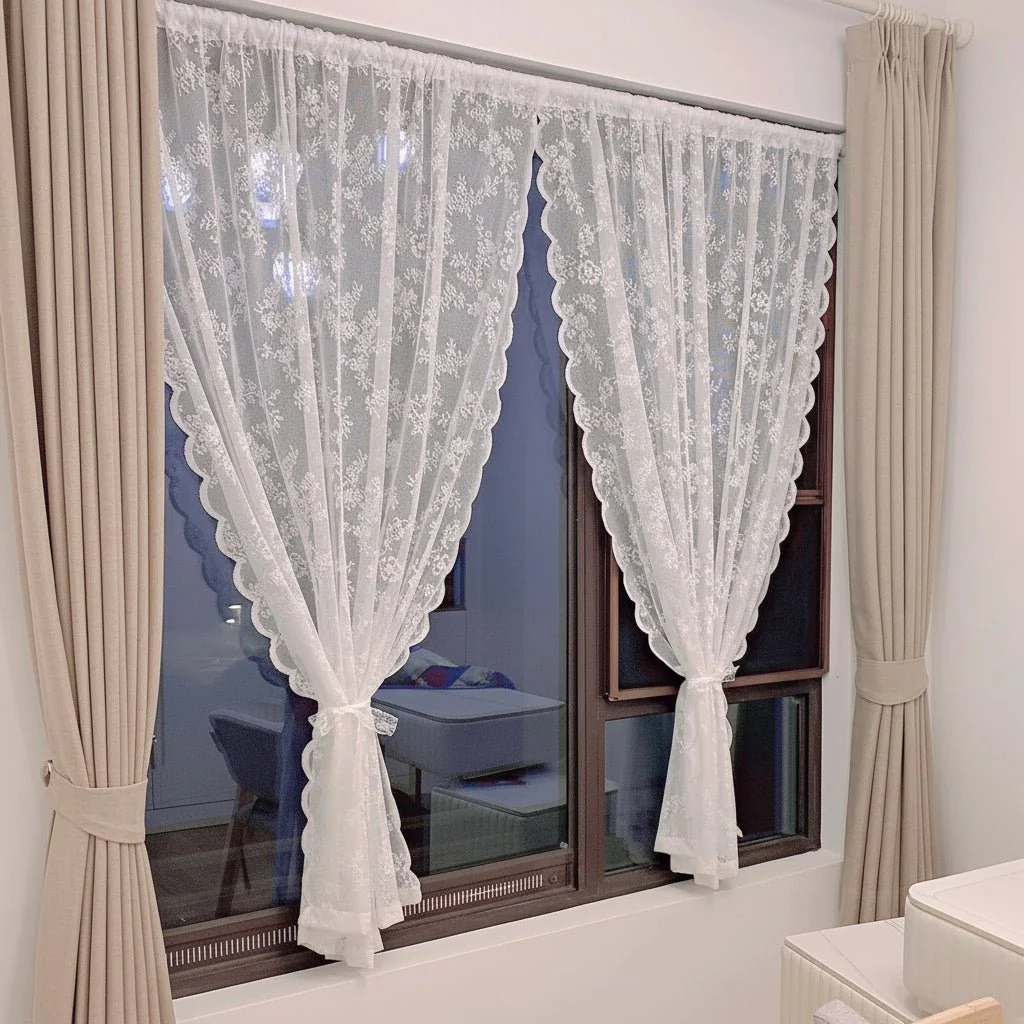ELVAROSE - Transparent curtain panel with floral lace and rod pocket - Image 2