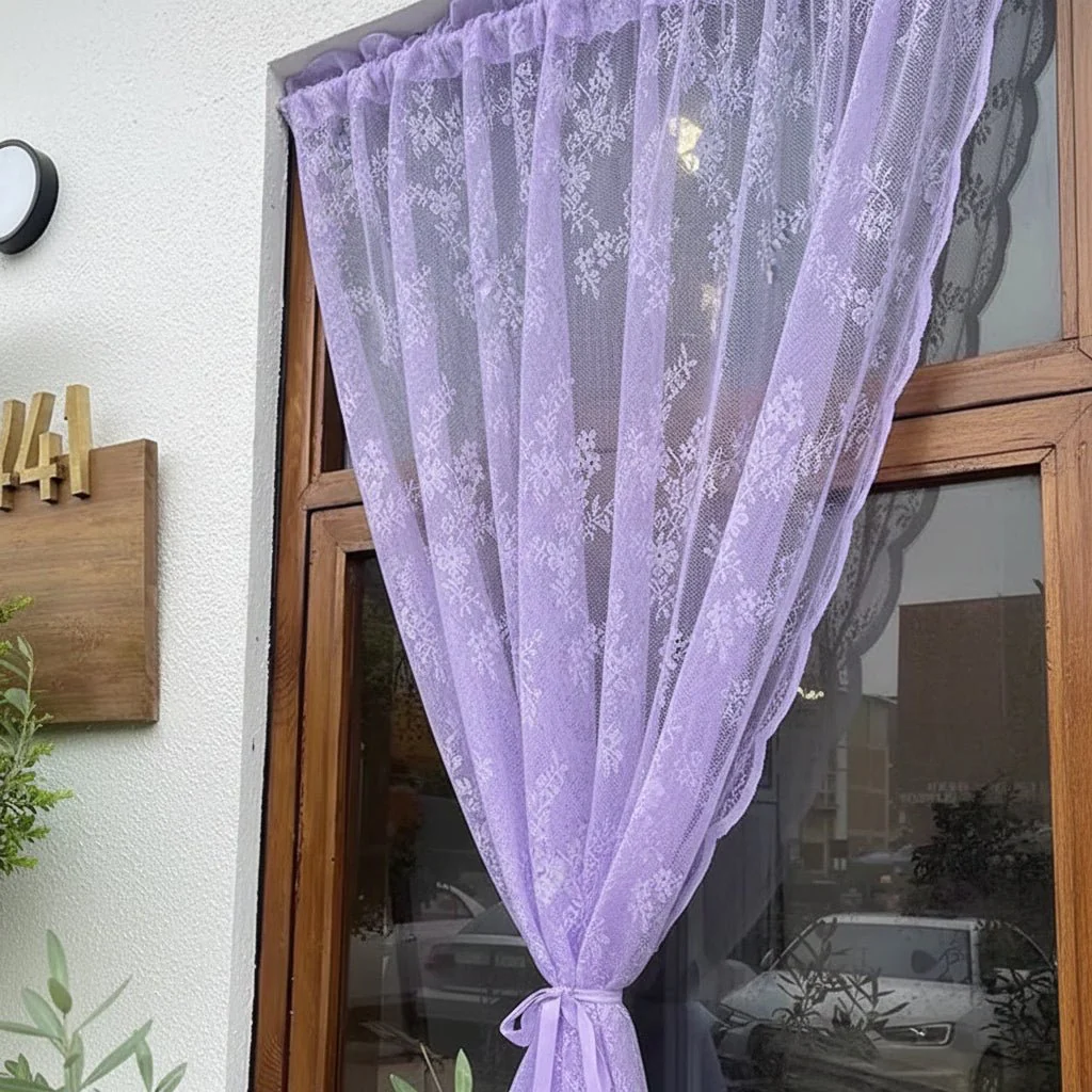 ELVAROSE - Transparent curtain panel with floral lace and rod pocket - Image 3