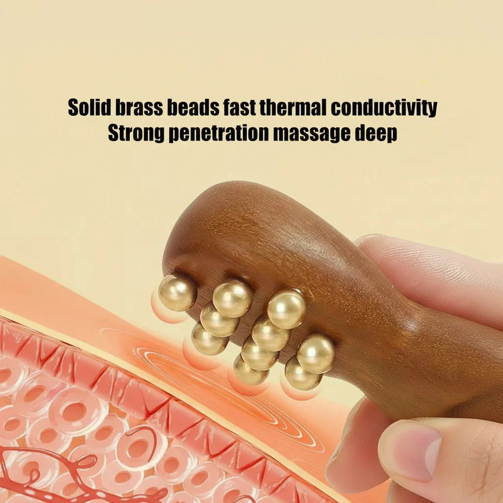 FACIALZEN – Ergonomic Wooden Gua Sha Facial Massage Tool with Brass Beads for Relaxation - Image 5