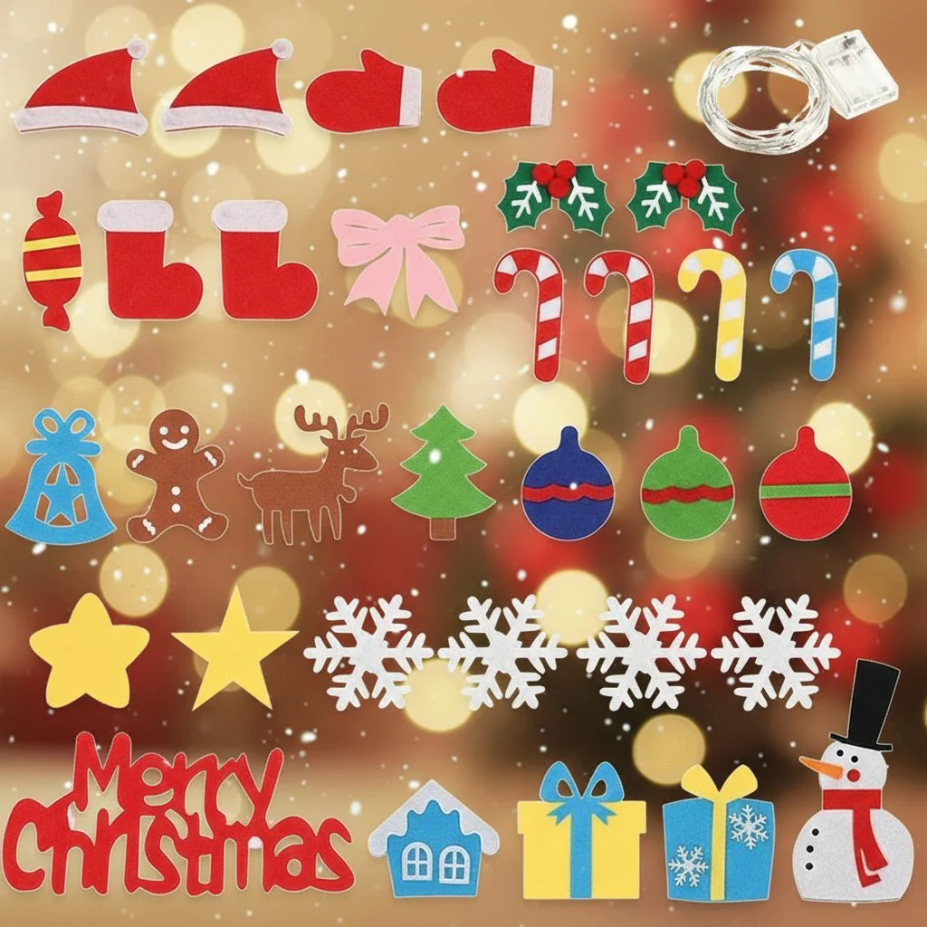 FILZTWINKLE – Interactive Felt Wall Tree with LED Lights and 30+ Ornaments - Image 5