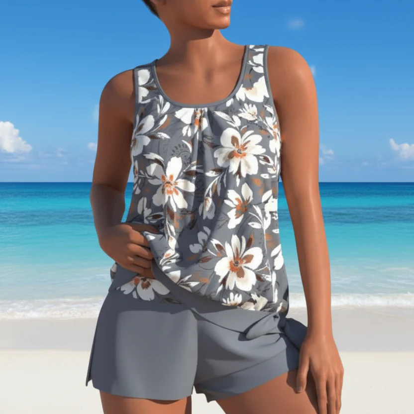 FLORABELLA – Two-tone tankini set with floral pattern for elegant summer moments - Image 2