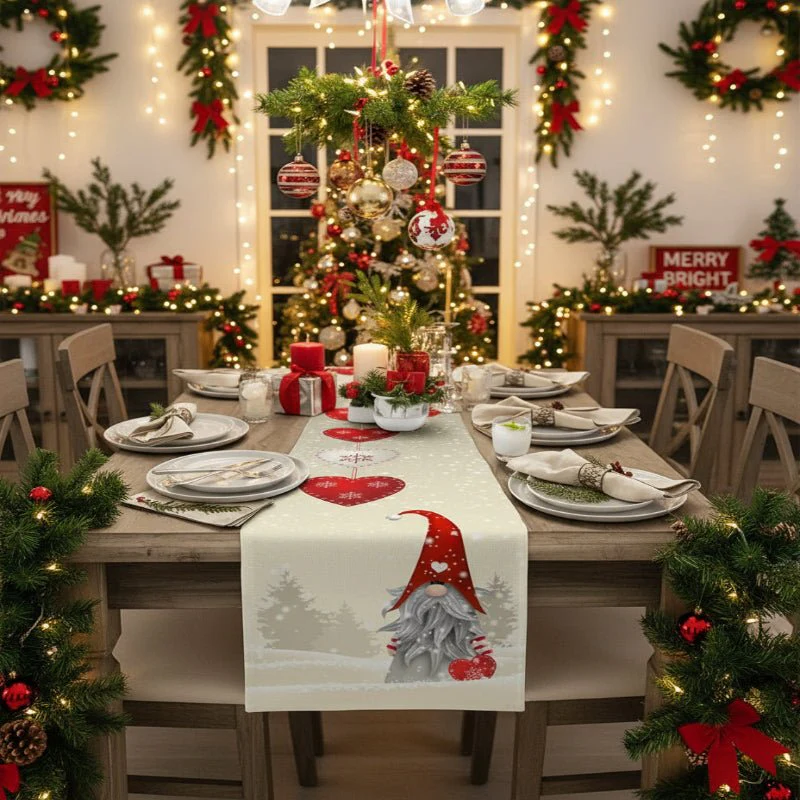 FROSTPATH – Festive Linen Table Runner with Snowflake Elves - Image 3