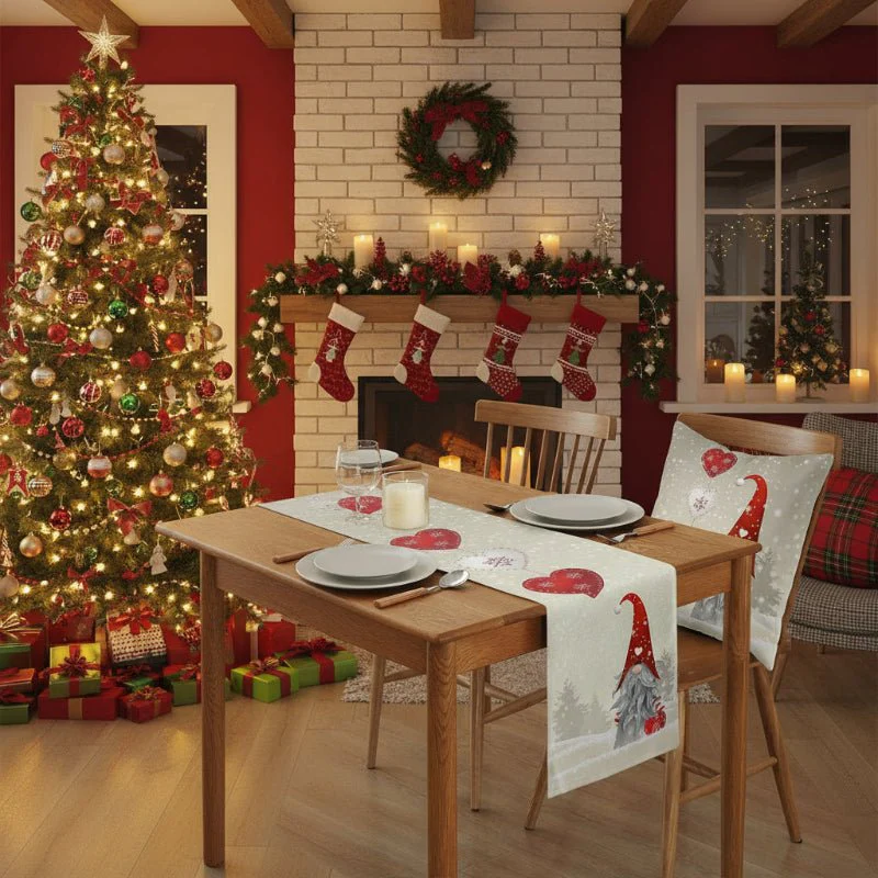 FROSTPATH – Festive Linen Table Runner with Snowflake Elves - Image 4