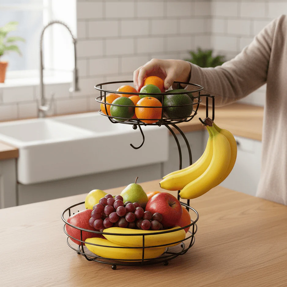 FRUCTARA – 2-Tier Fruit Basket with Banana Holder for Stylish Kitchen Organization - Image 3