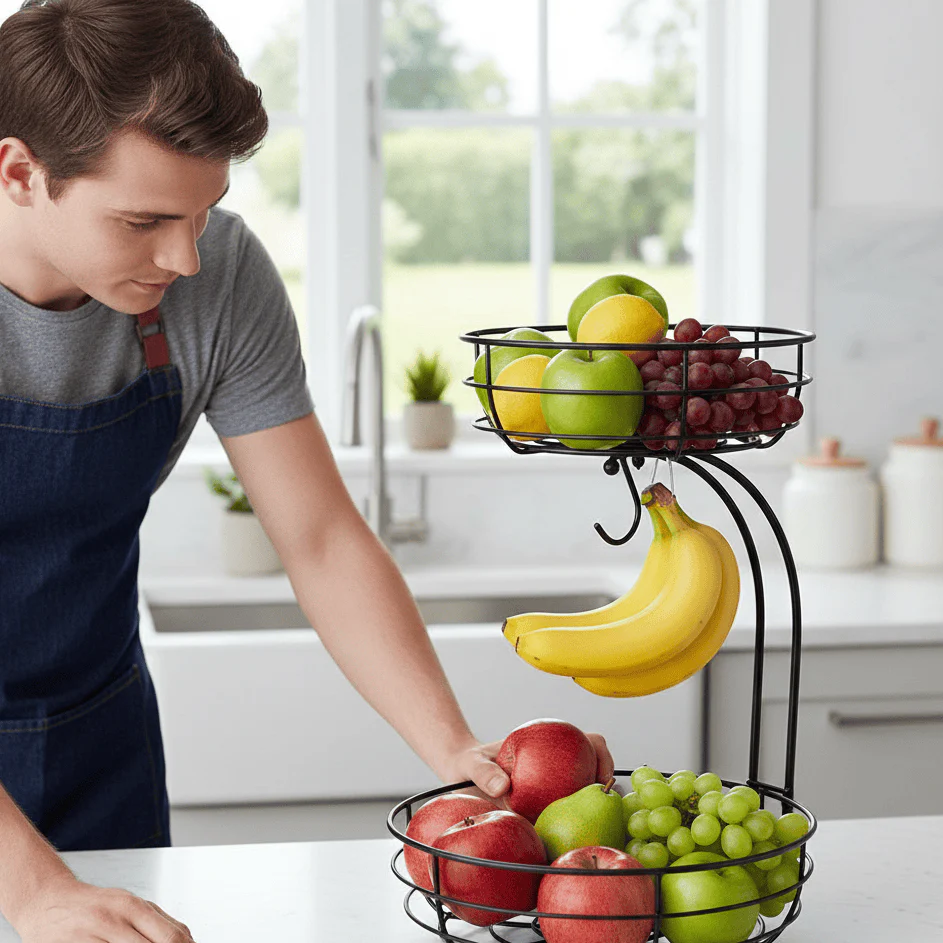 FRUCTARA – 2-Tier Fruit Basket with Banana Holder for Stylish Kitchen Organization - Image 4