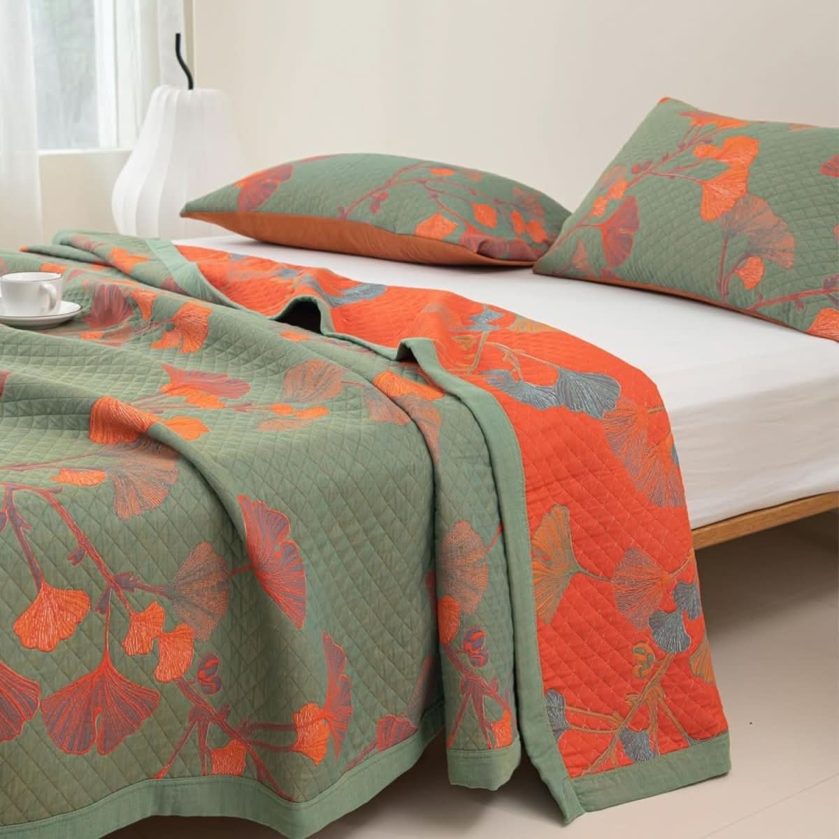 GinkgoQuilt – Cotton Bedding Set with Botanical Pattern - Image 2